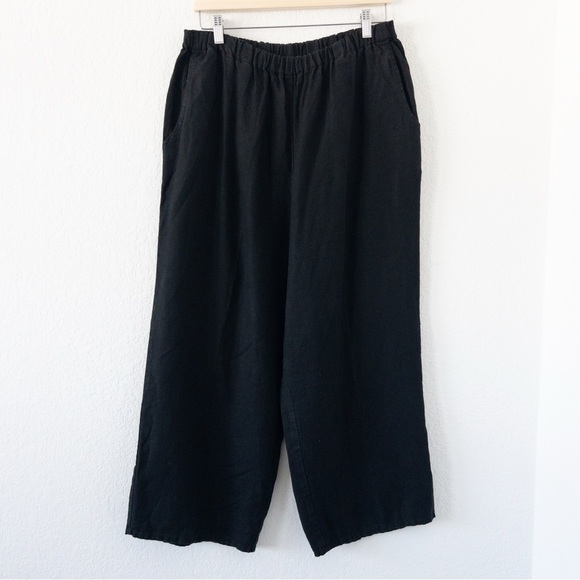 FLAX Black 100% Linen Wide Leg Pull-On Pants Size Medium - Picture 1 of 5